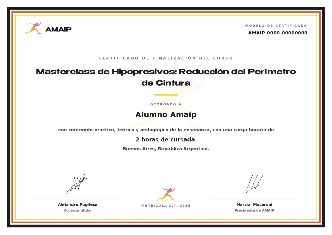 Modelo de certificado oficial AMAIP