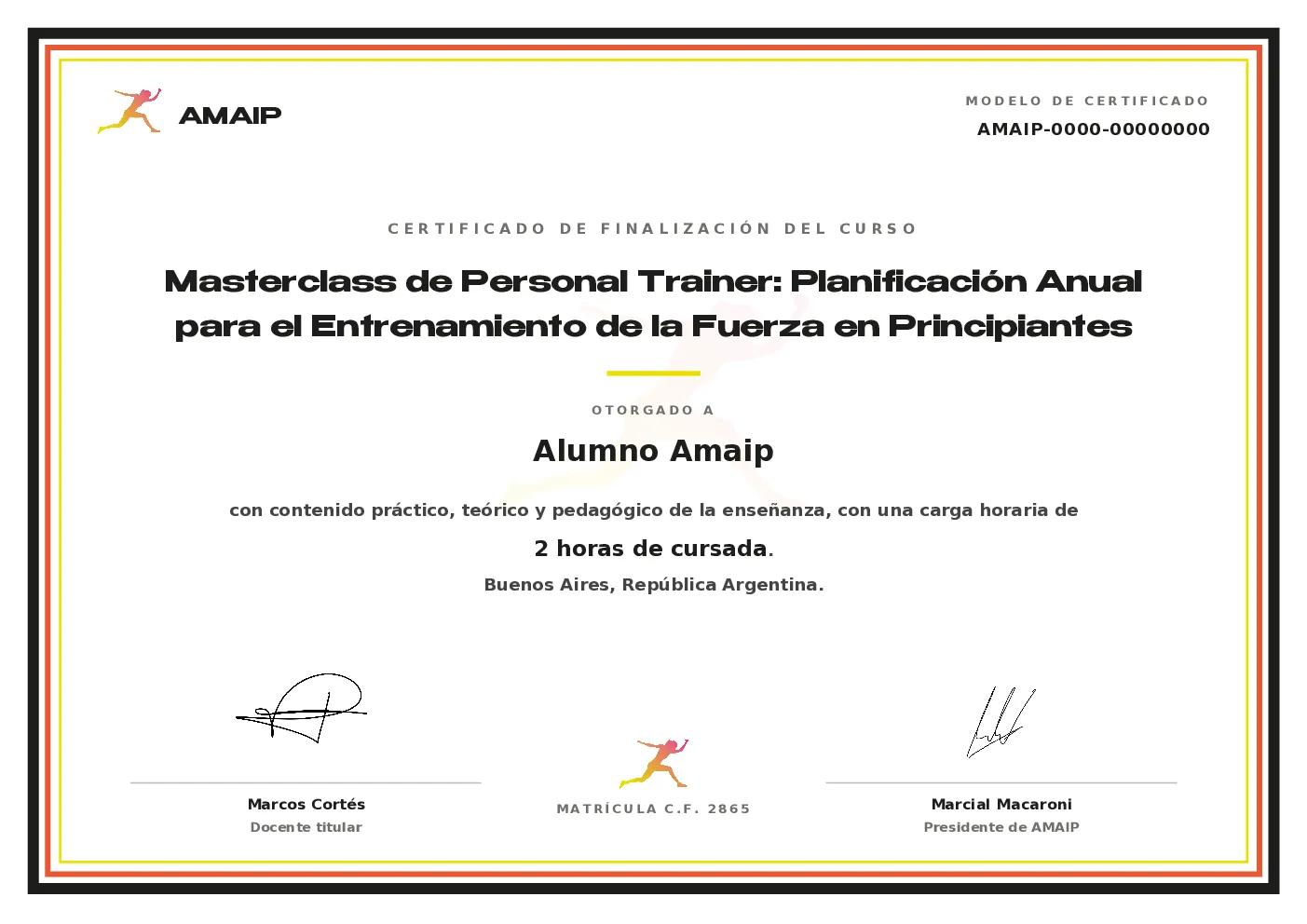 Modelo de certificado oficial AMAIP