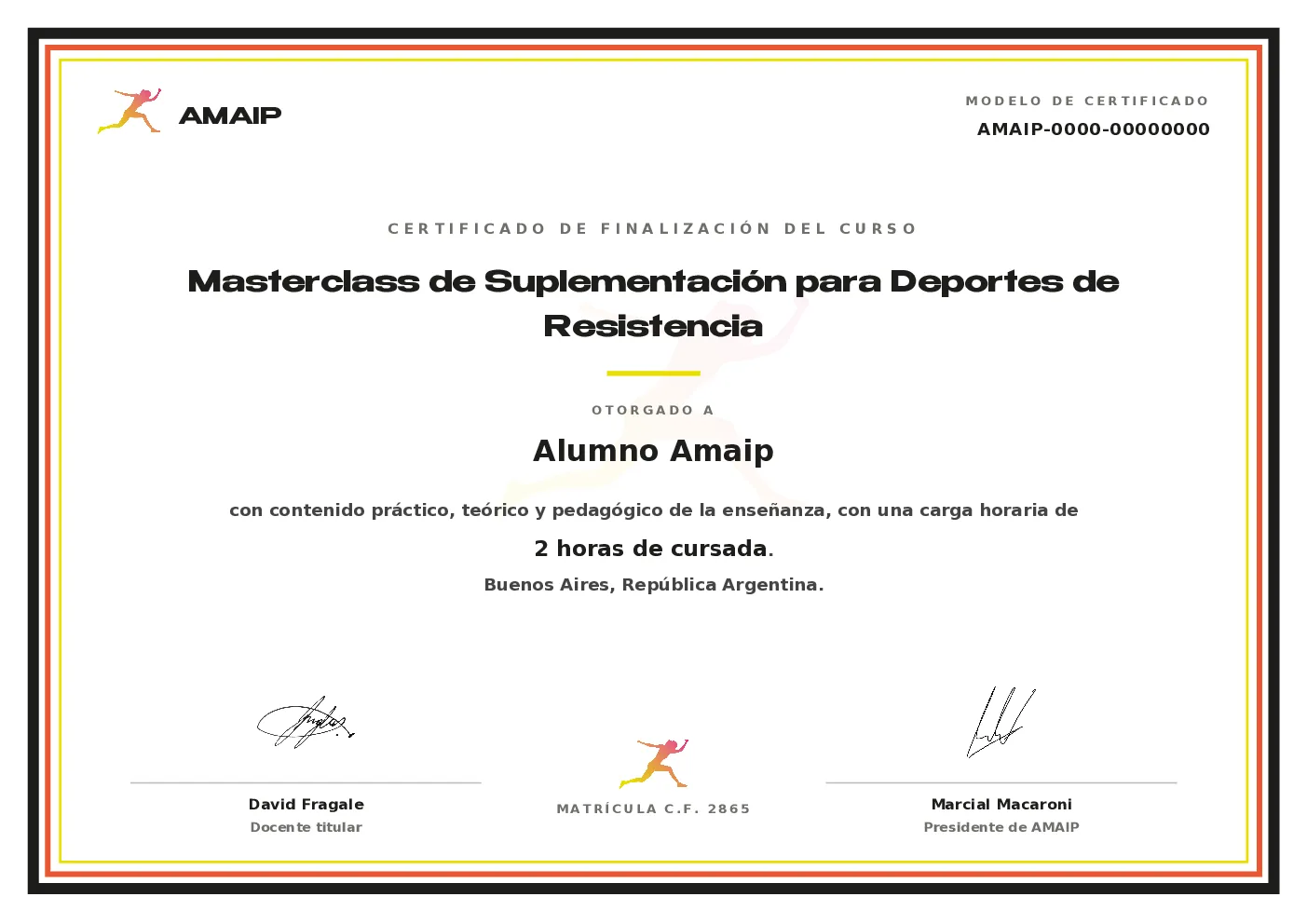 Modelo de certificado oficial AMAIP