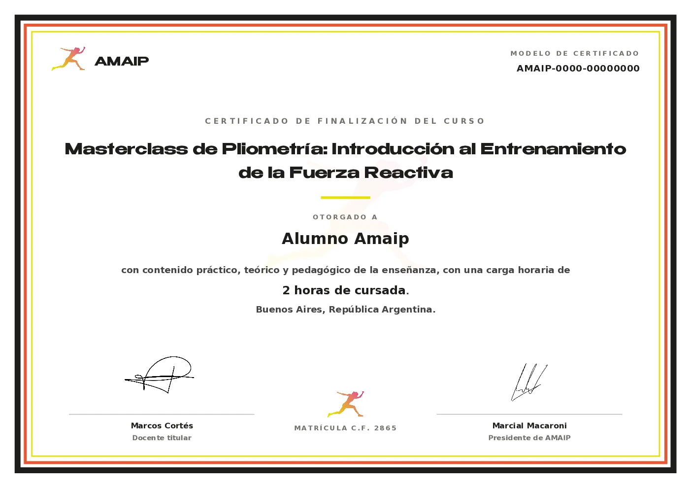 Modelo de certificado oficial AMAIP