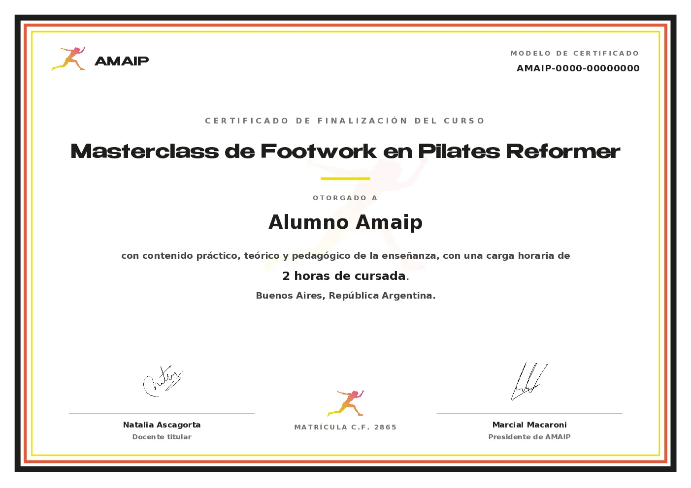 Modelo de certificado oficial AMAIP