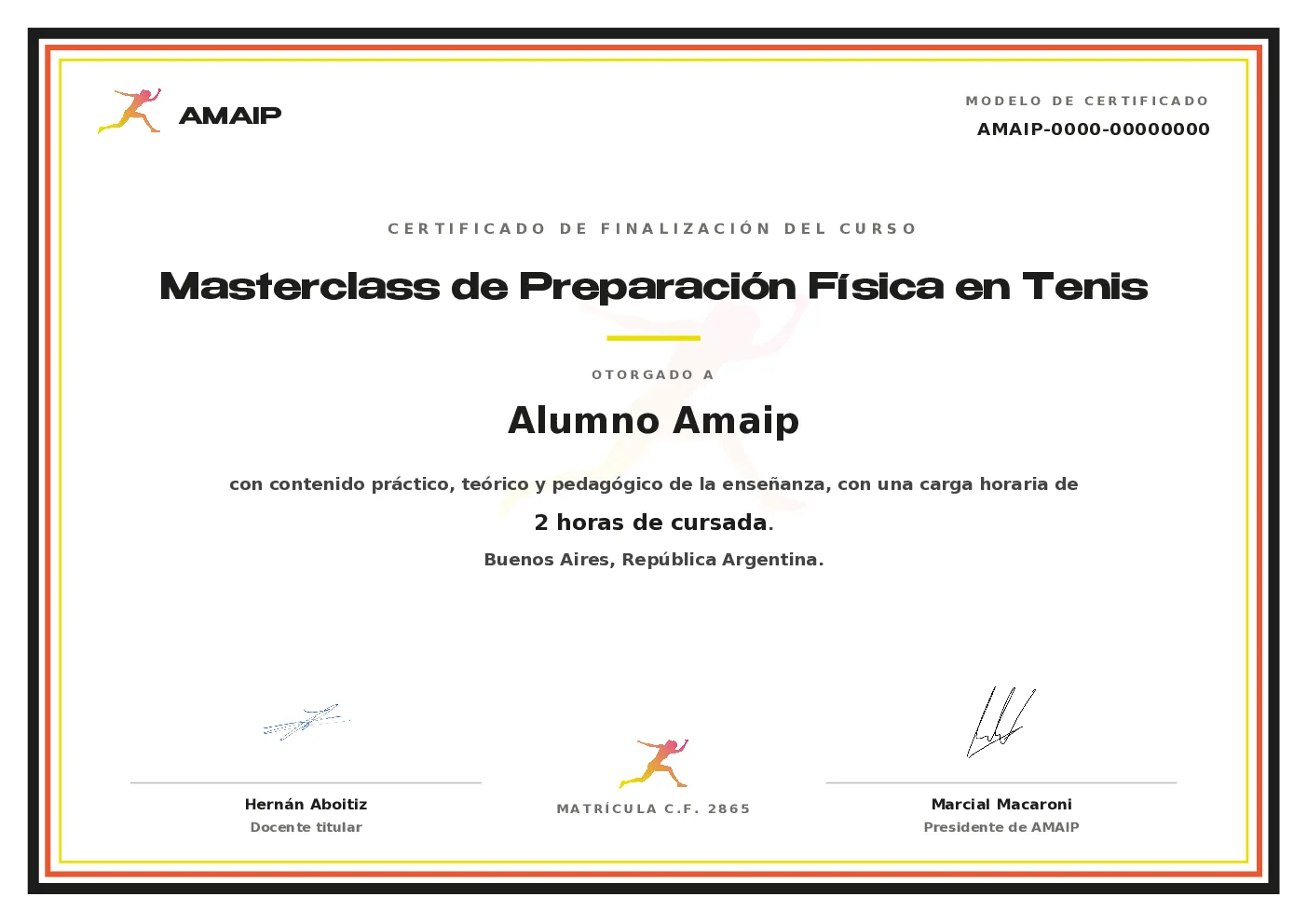 Modelo de certificado oficial AMAIP