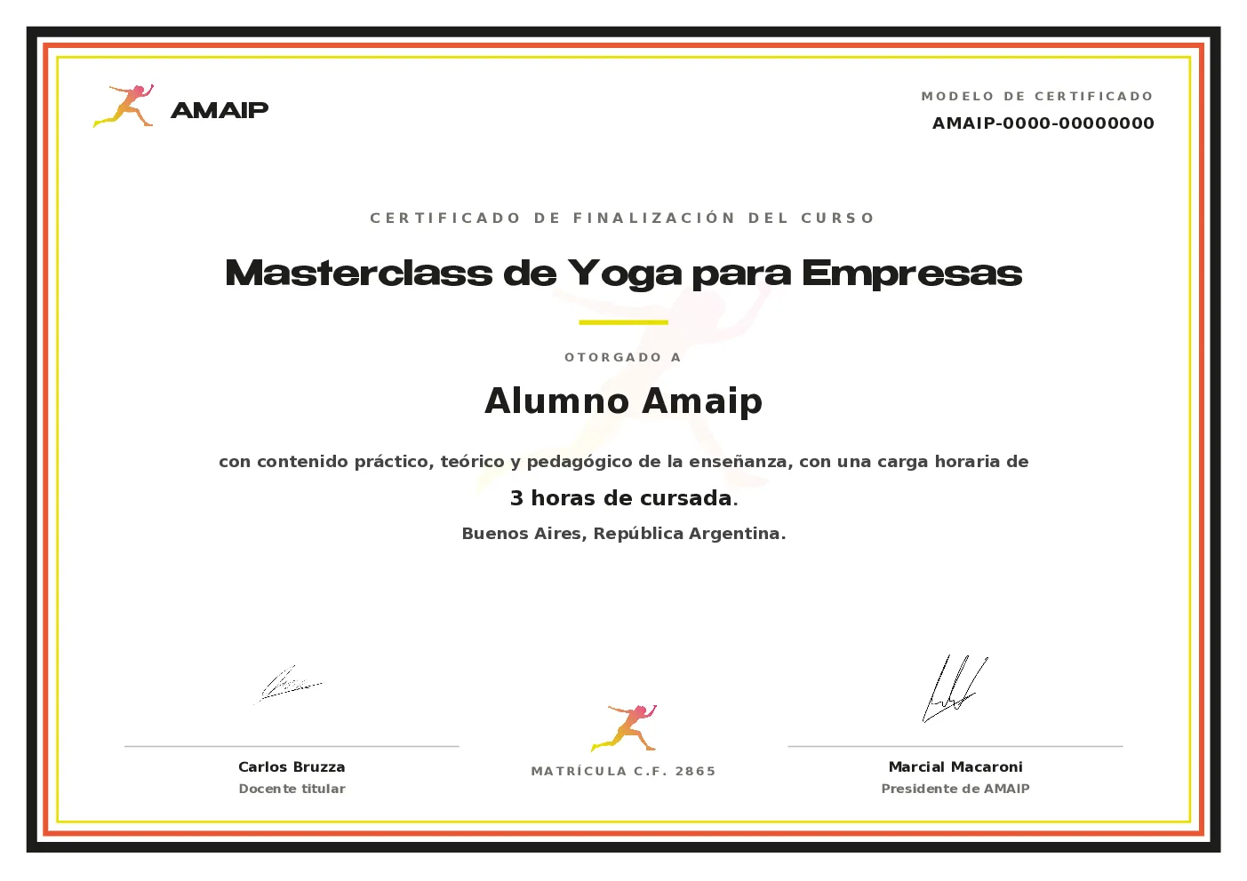 Modelo de certificado oficial AMAIP
