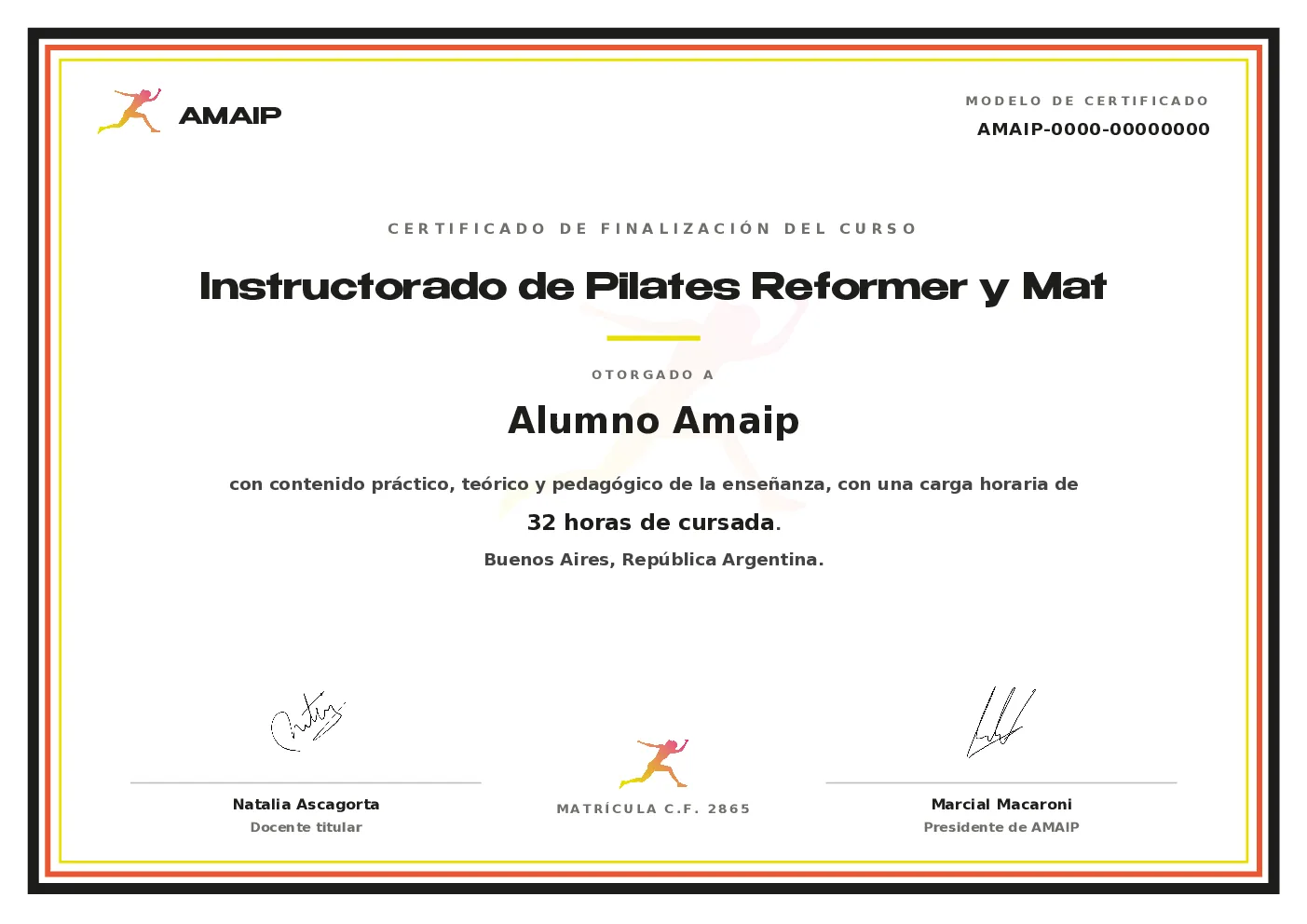 Modelo de certificado oficial AMAIP