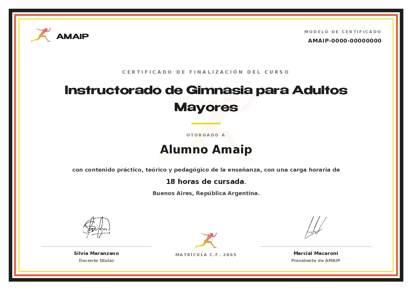 Modelo de certificado oficial AMAIP