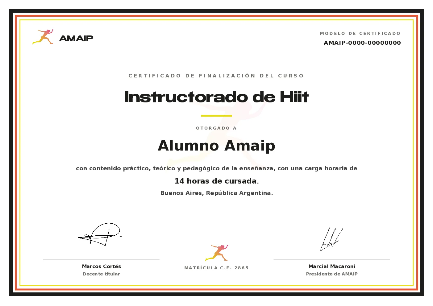 Modelo de certificado oficial AMAIP