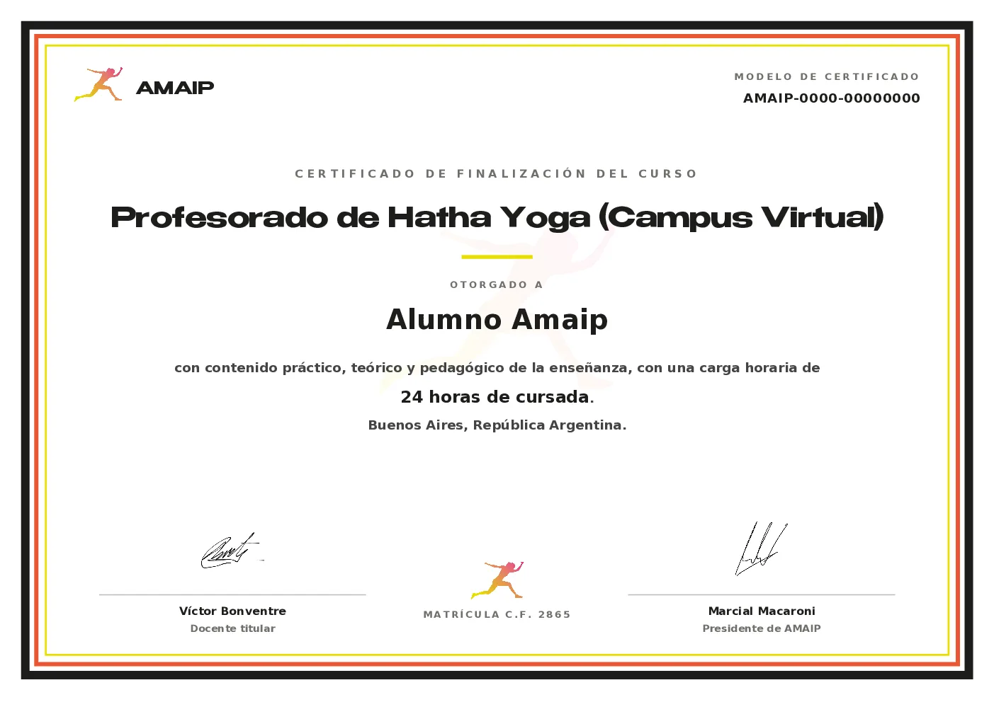 Modelo de certificado oficial AMAIP
