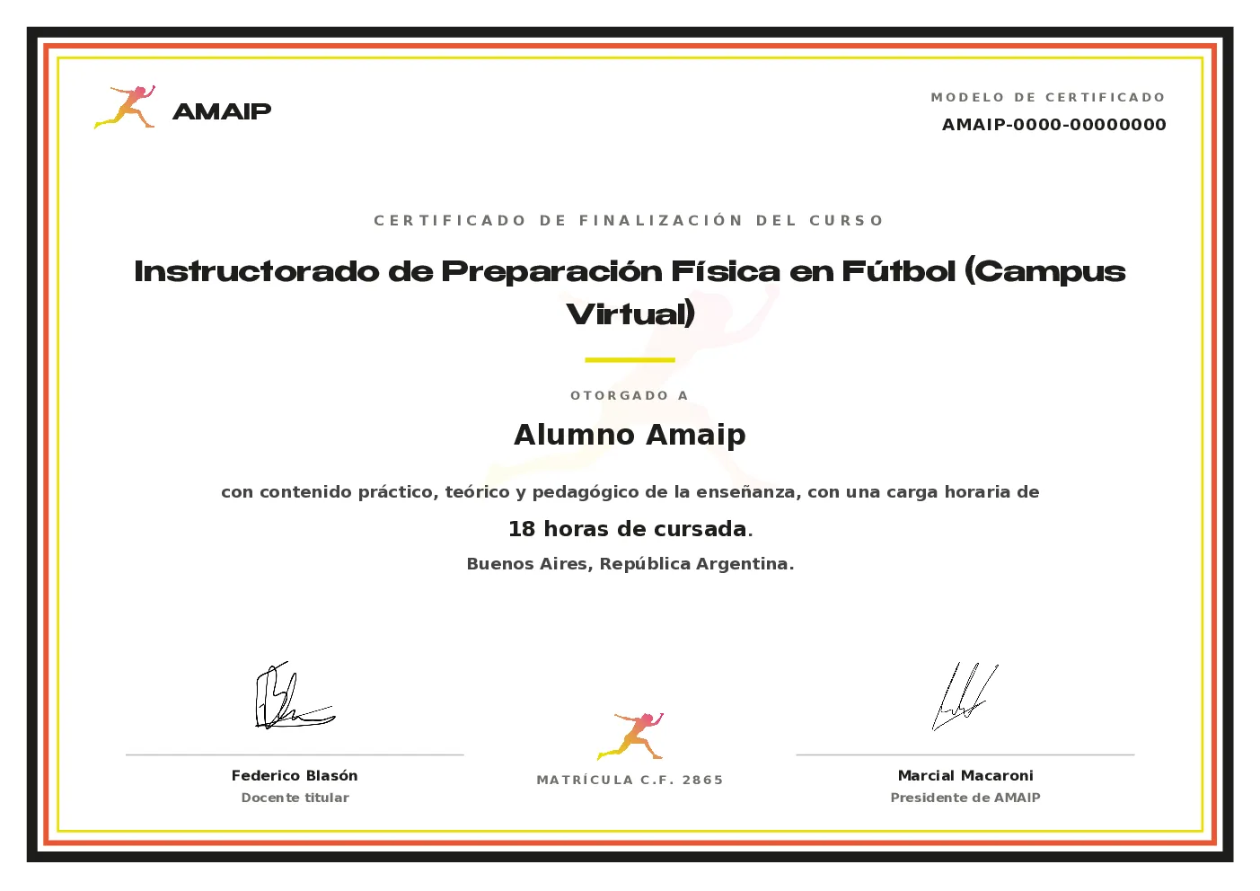 Modelo de certificado oficial AMAIP