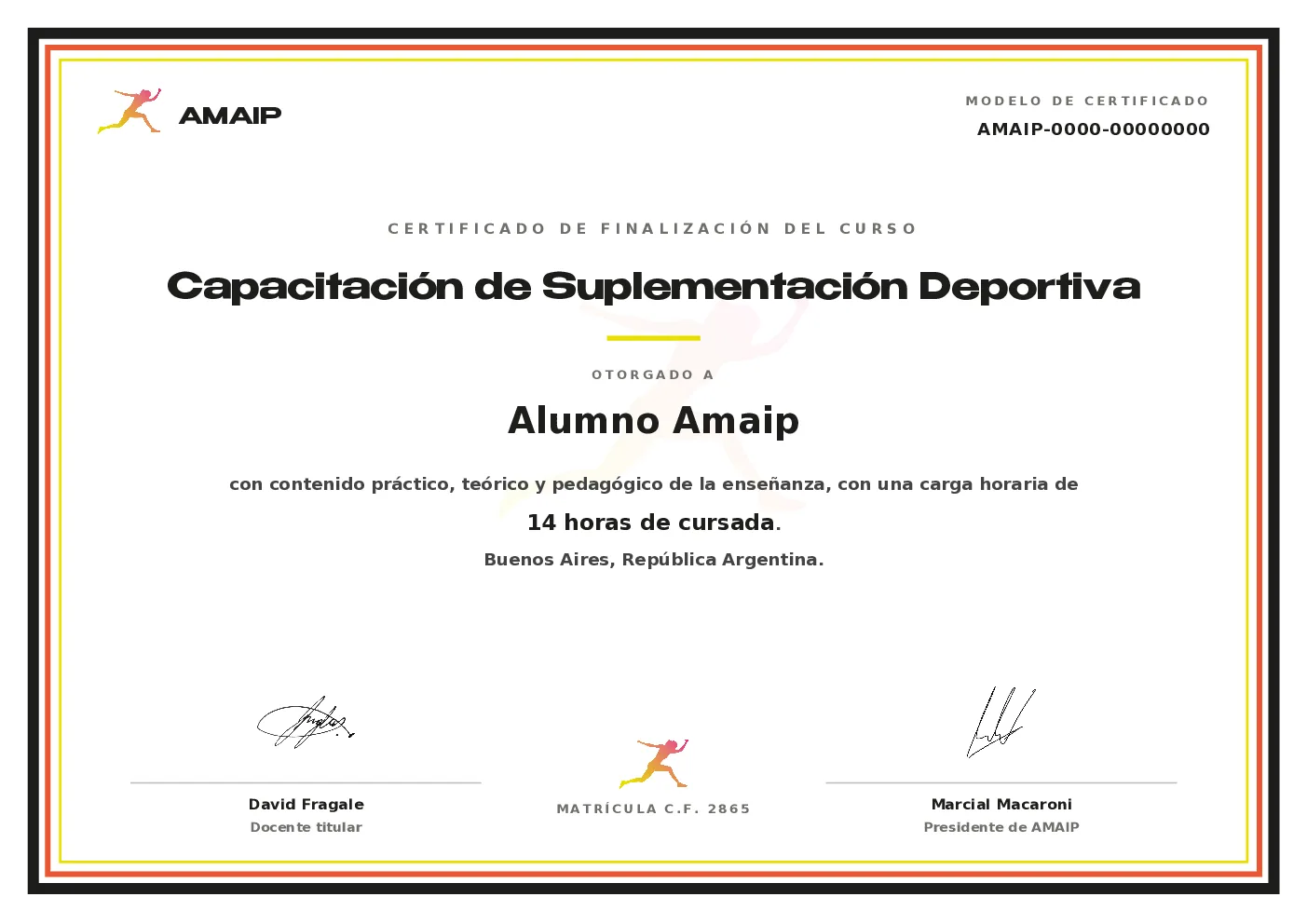 Modelo de certificado oficial AMAIP