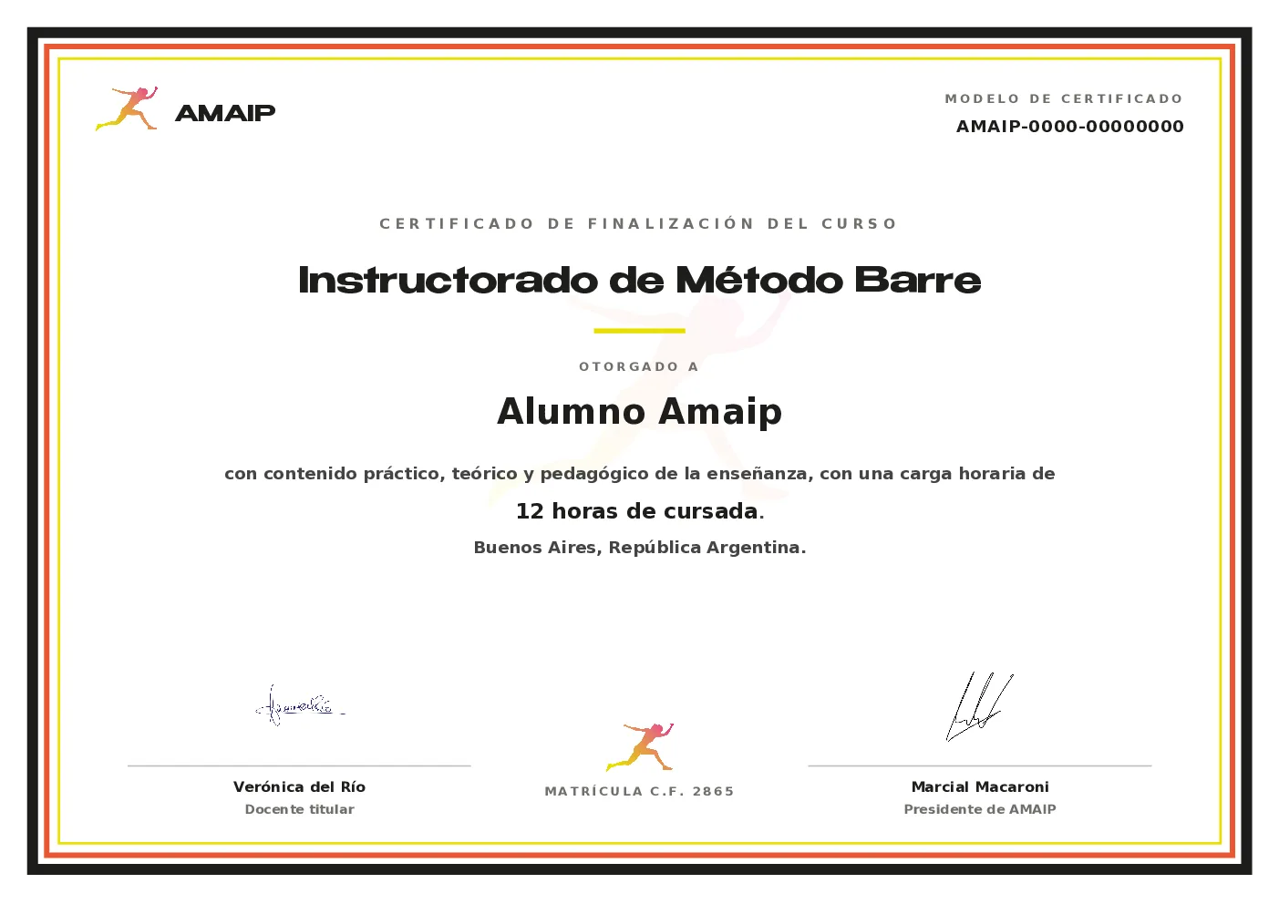 Modelo de certificado oficial AMAIP