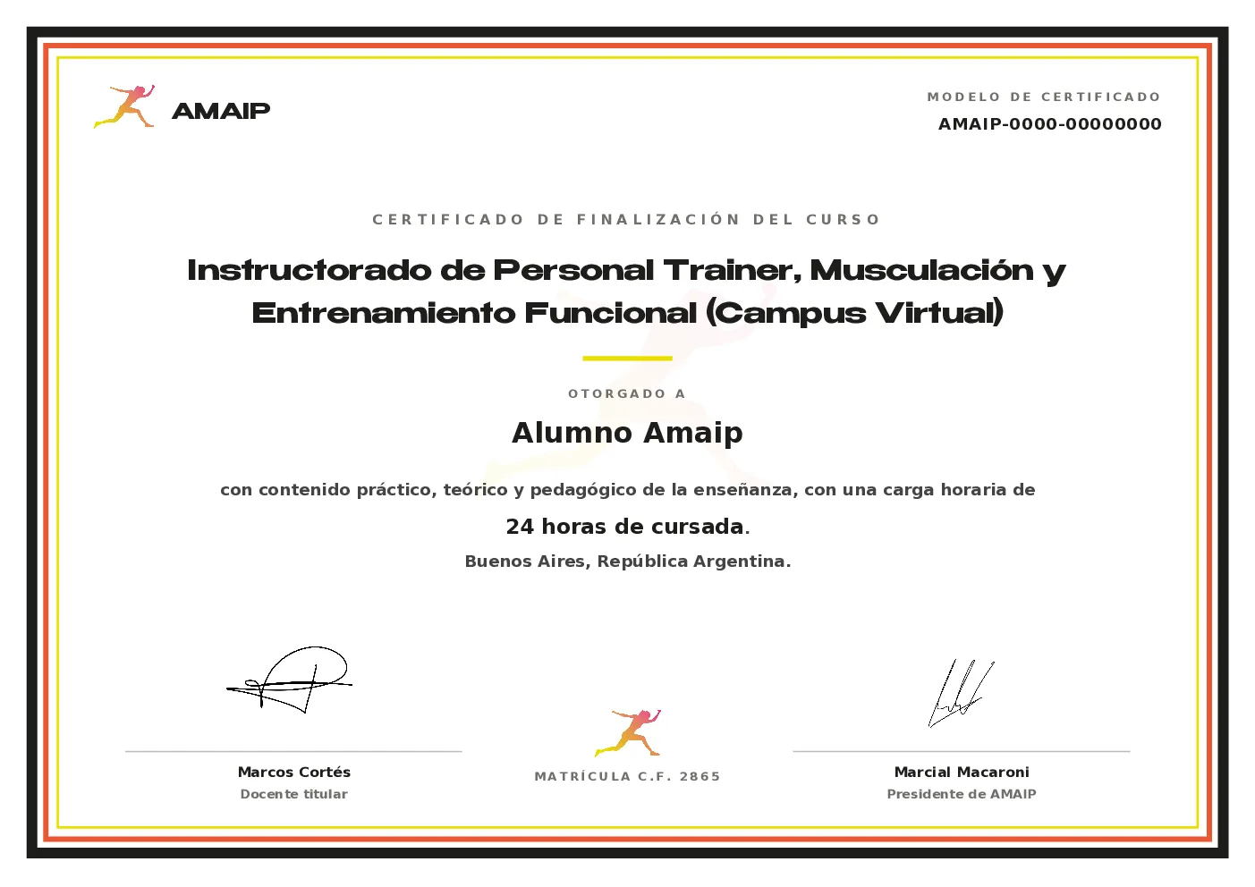 Modelo de certificado oficial AMAIP