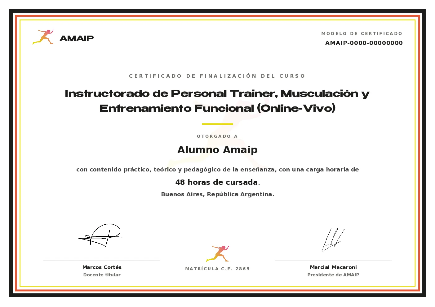 Modelo de certificado oficial AMAIP