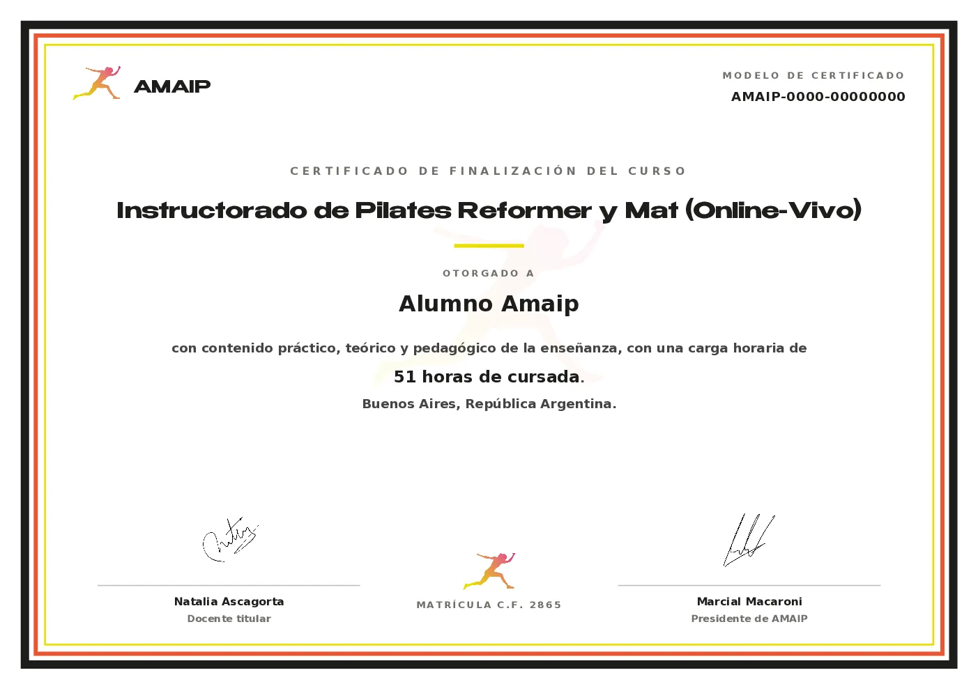 Modelo de certificado oficial AMAIP