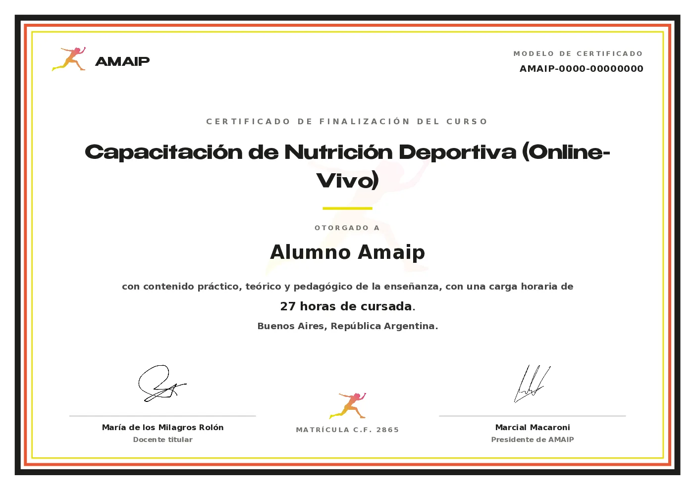 Modelo de certificado oficial AMAIP