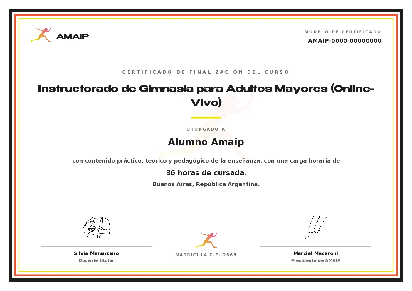 Modelo de certificado oficial AMAIP