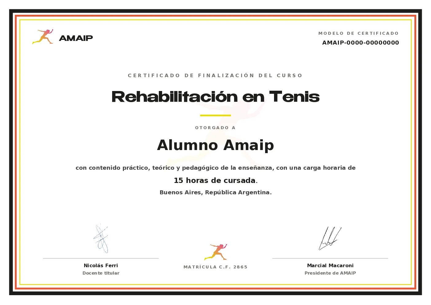 Modelo de certificado oficial AMAIP