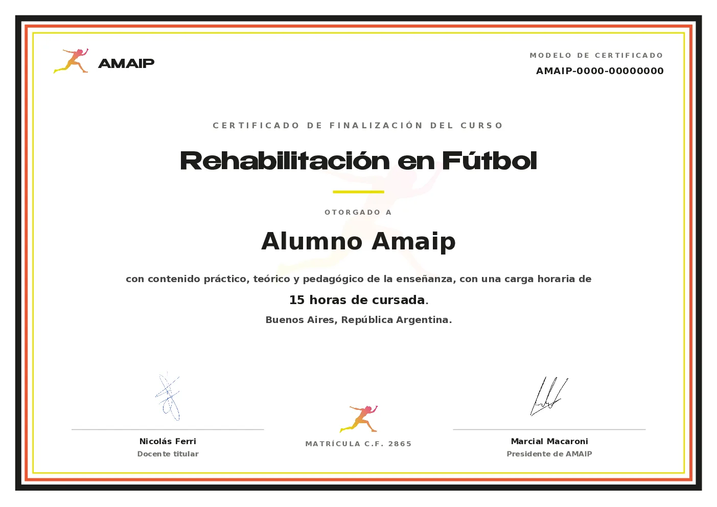 Modelo de certificado oficial AMAIP