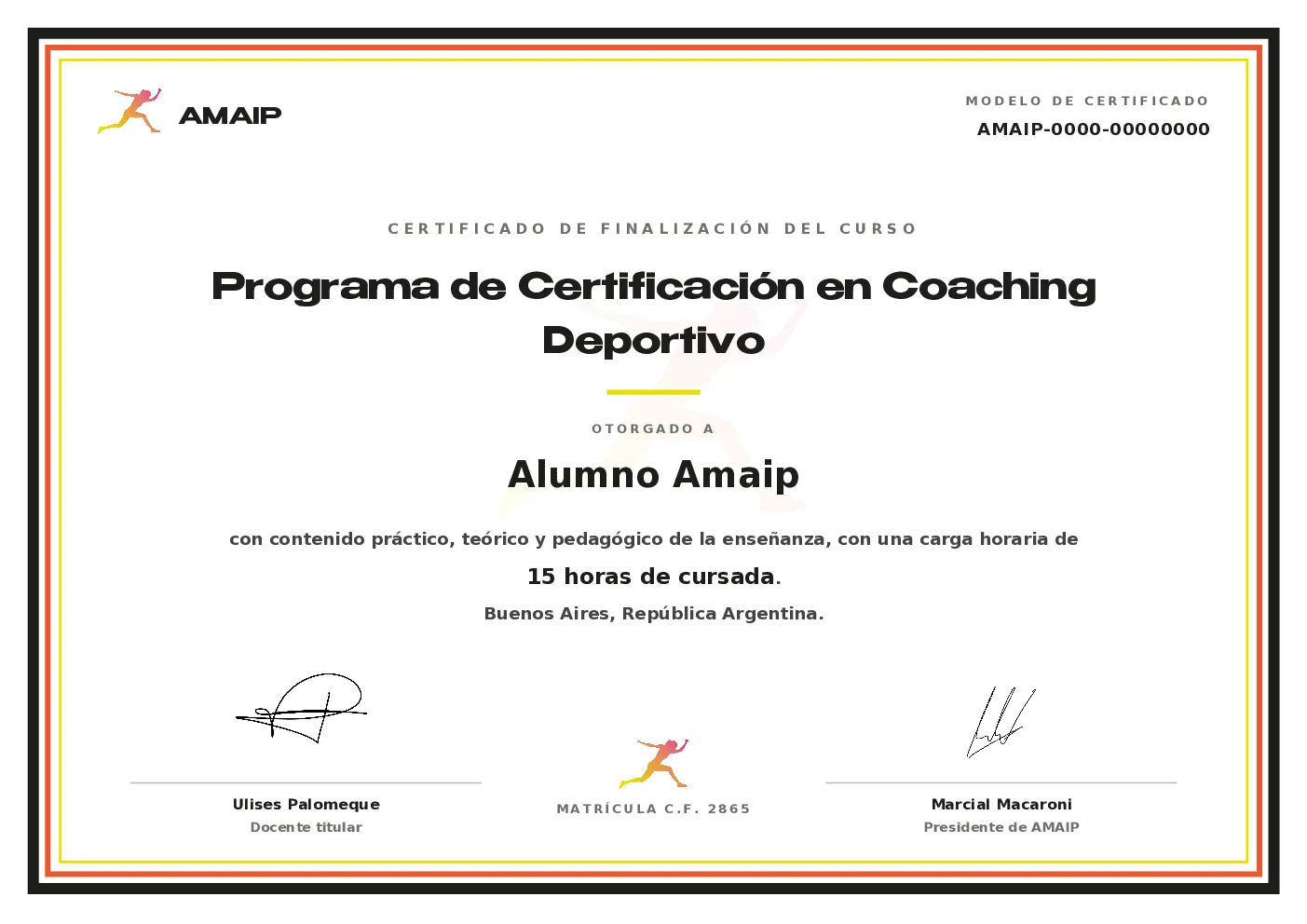 Modelo de certificado oficial AMAIP