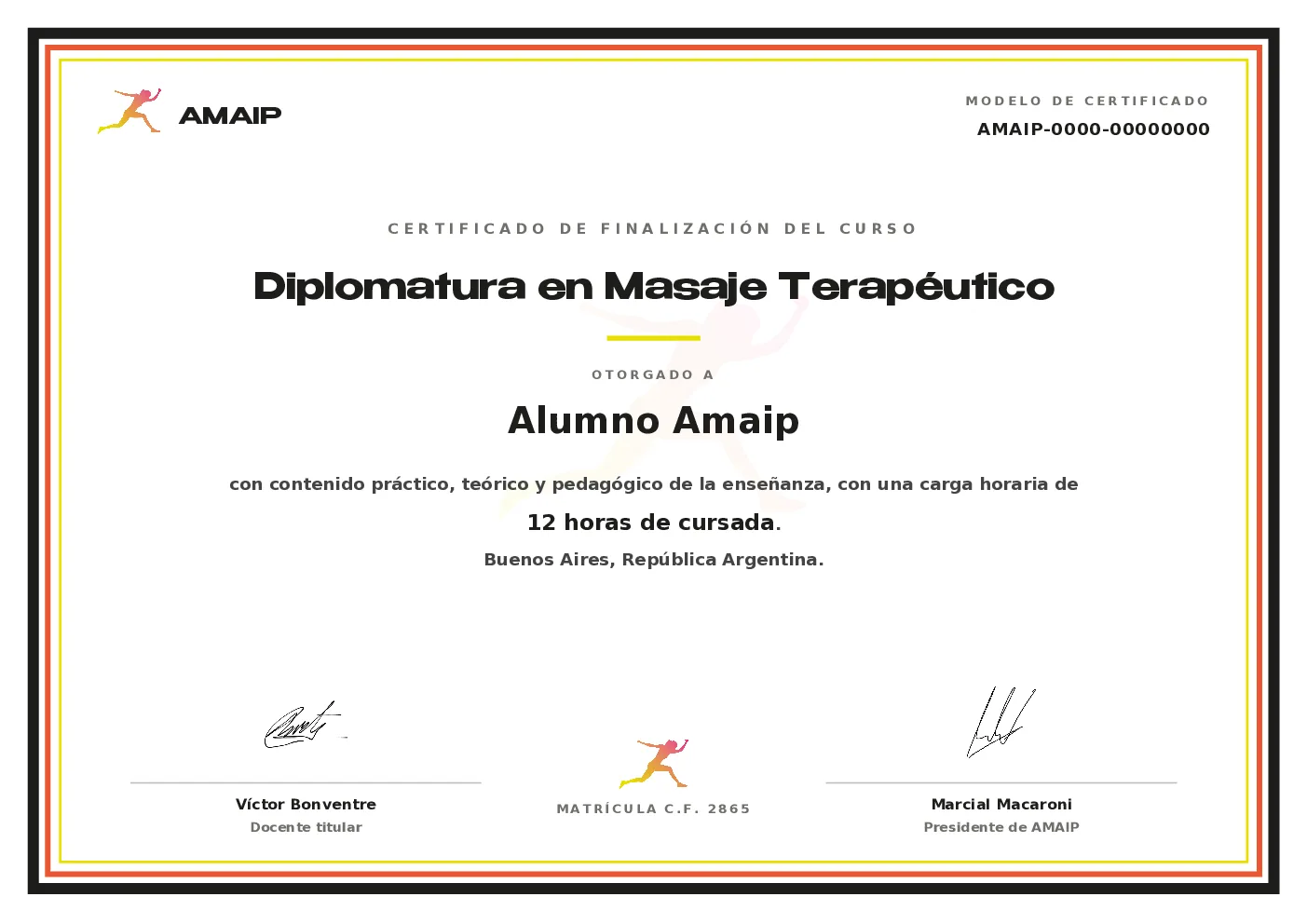 Modelo de certificado oficial AMAIP