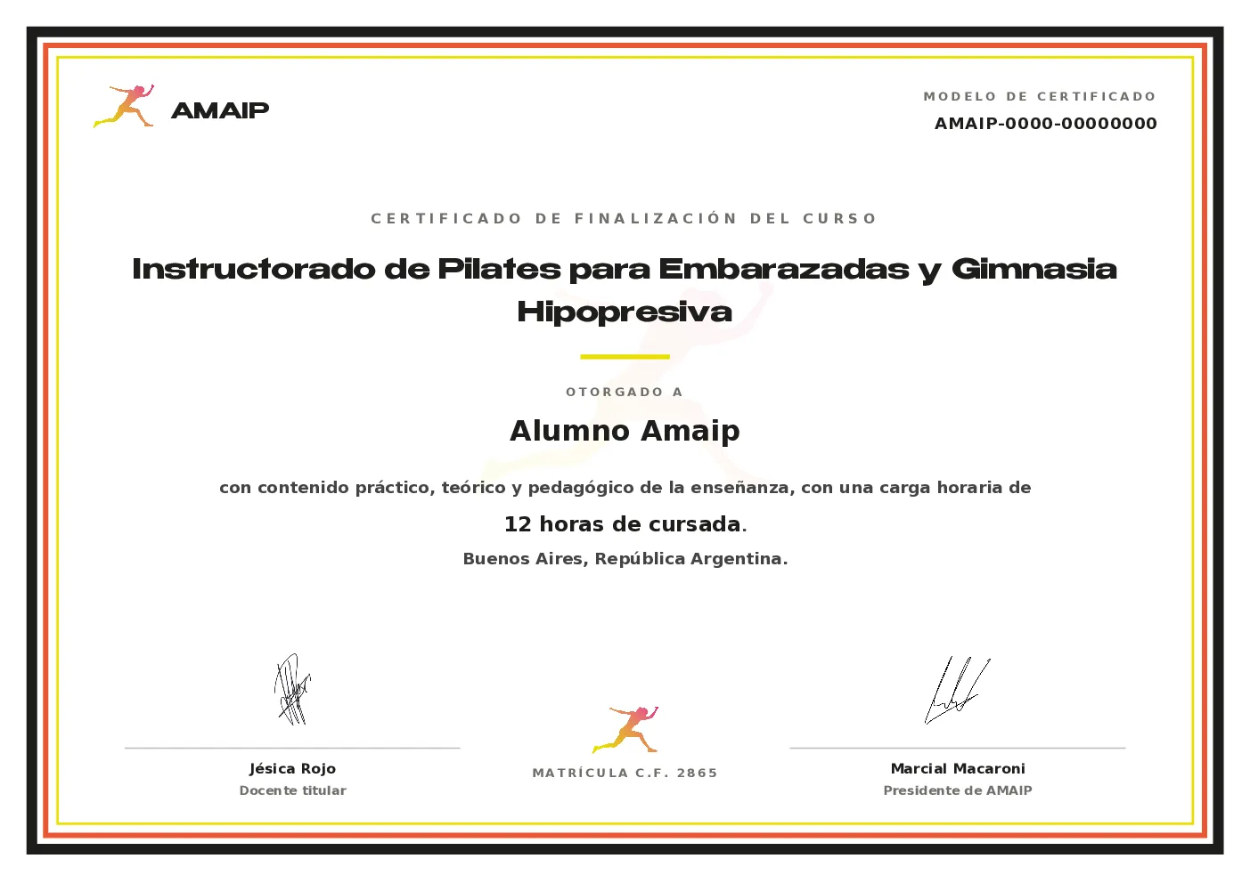 Modelo de certificado oficial AMAIP