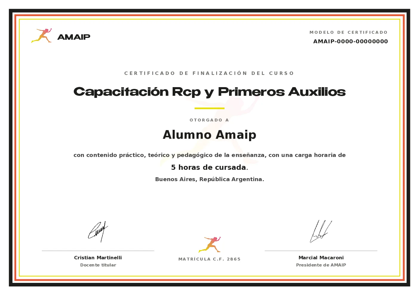 Modelo de certificado oficial AMAIP