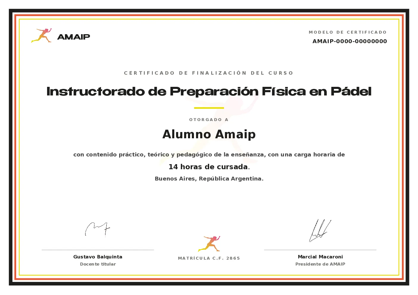 Modelo de certificado oficial AMAIP
