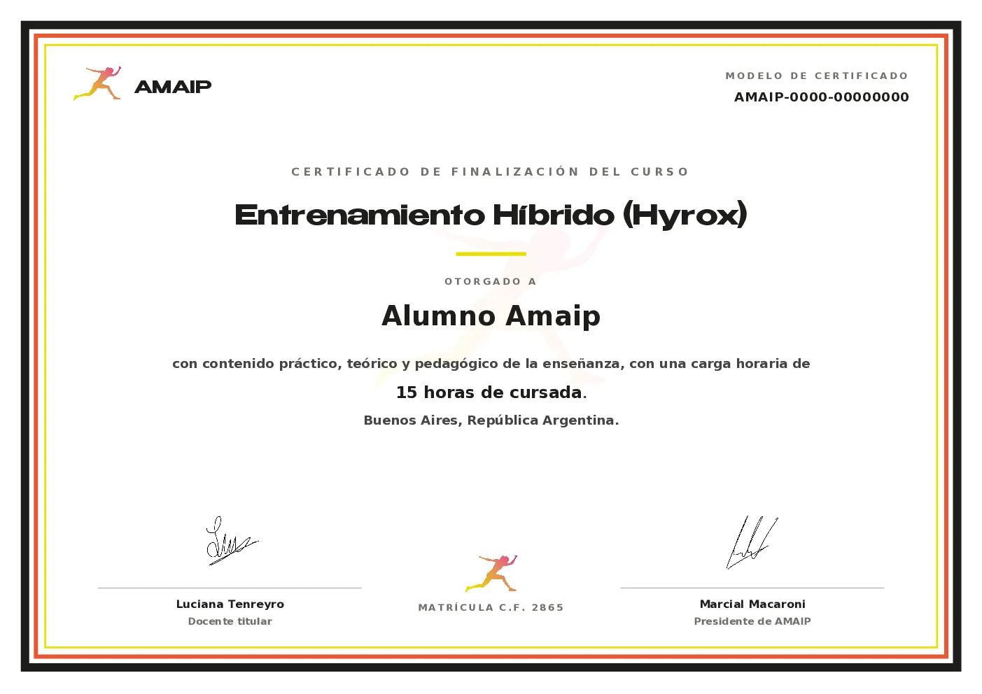 Modelo de certificado oficial AMAIP